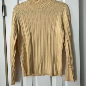 Talbots Beige Ribbed Knit High Neck Cotton Sweater